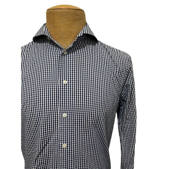 SUITSUPPLY Dress Shirt Blue Gingham Plaid Egyptian Cotton Size 15‎ 1/2 L - 39/7 - Picture 3 of 10